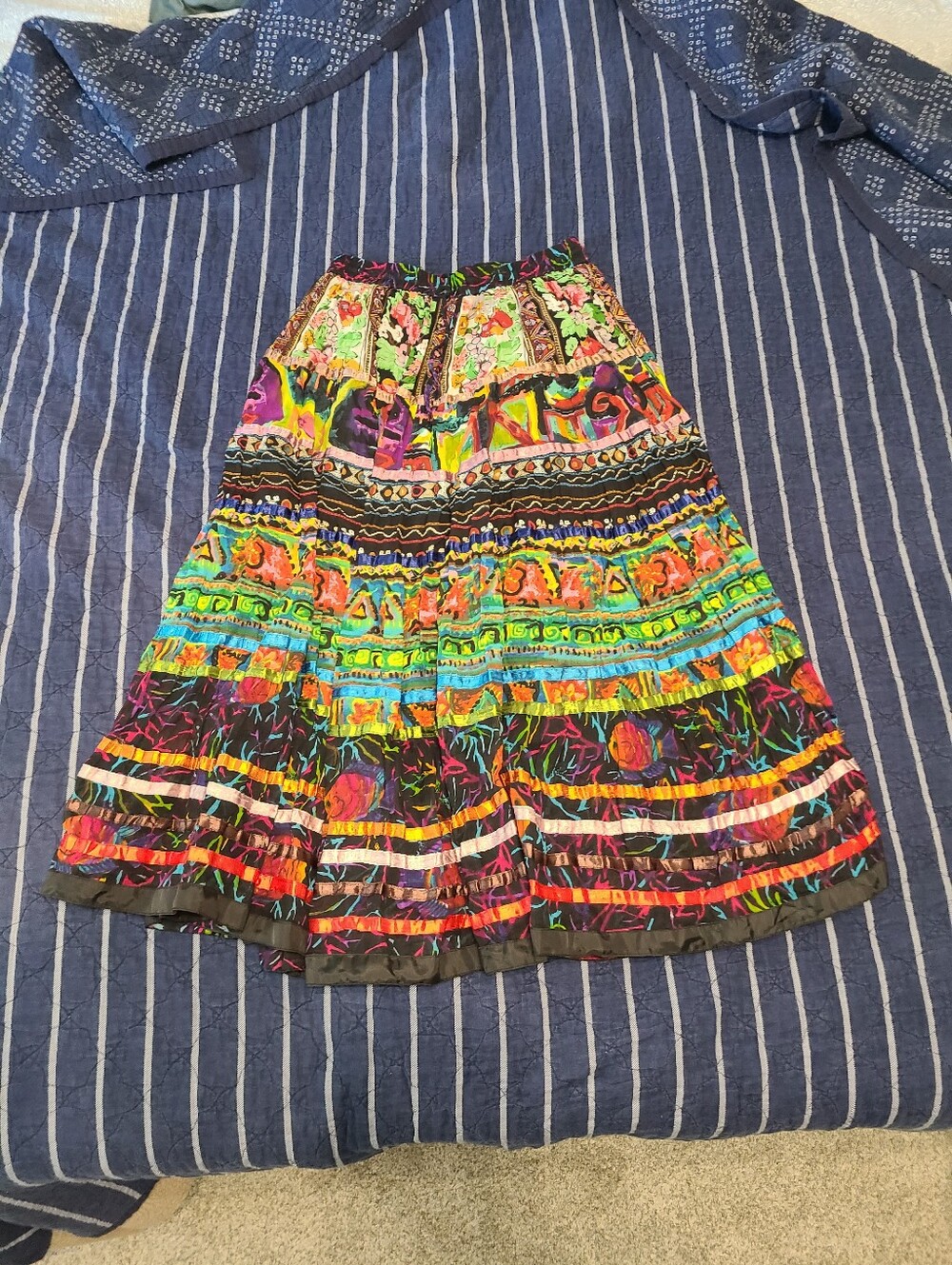 Travel Smith Multi Colored Tiered 100% Cotton Boho Midi Skirt Size SP